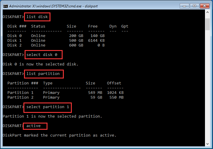 type the commands