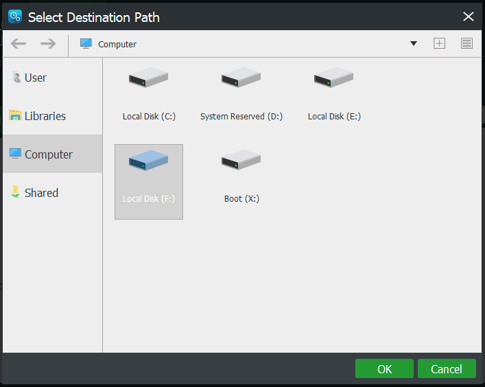 choose a path for file backup