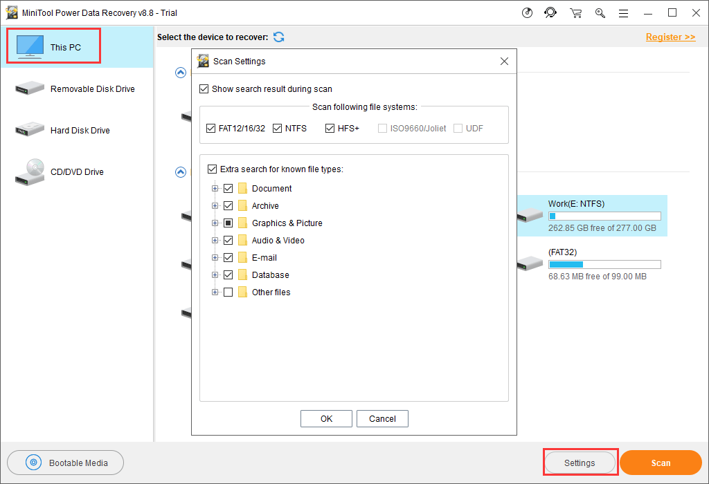 select the data types you want to recover