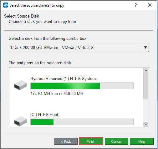 select the clone source and click Finish