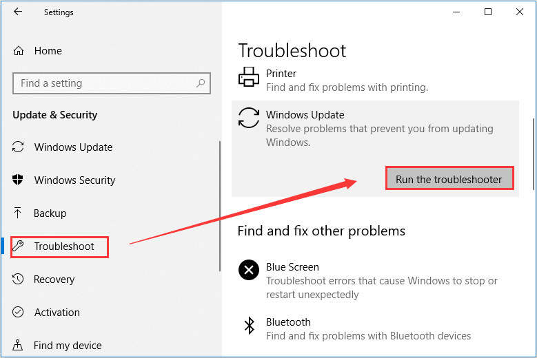 run Windows Update troubleshooter