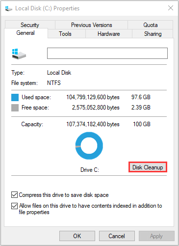 click Disk Cleanup