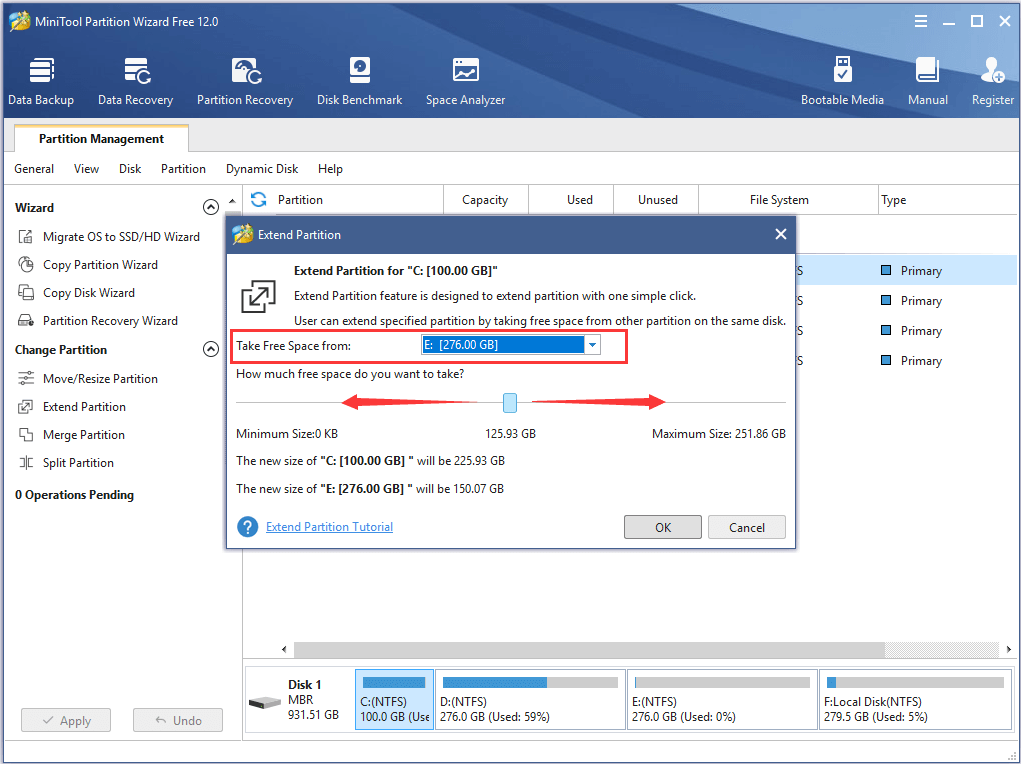 take free space from other partition