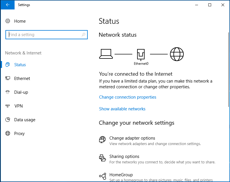 set up network in Windows 10