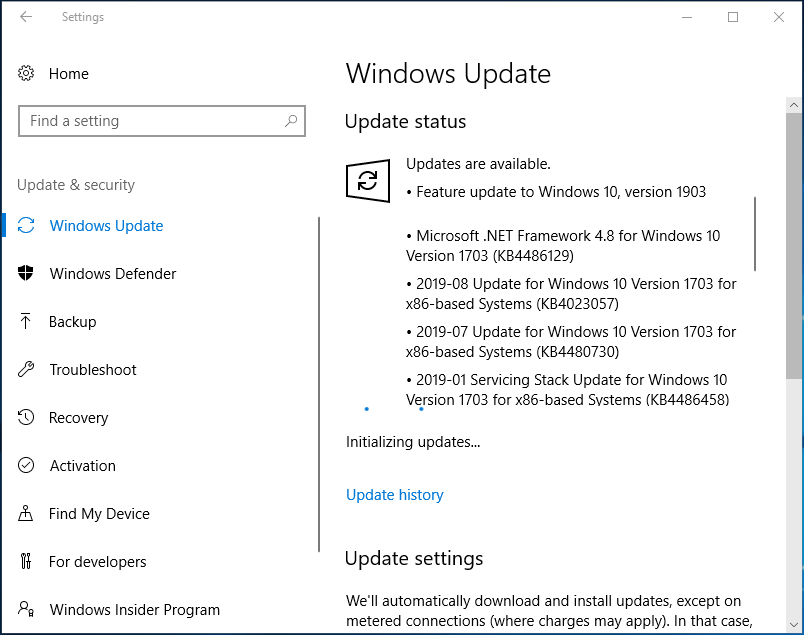 check for updates Windows 10