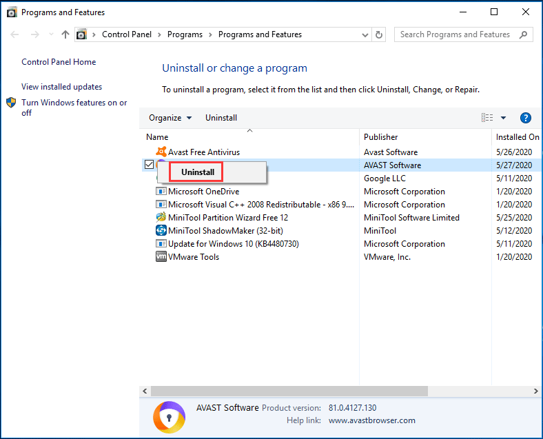 uninstall Avast tool