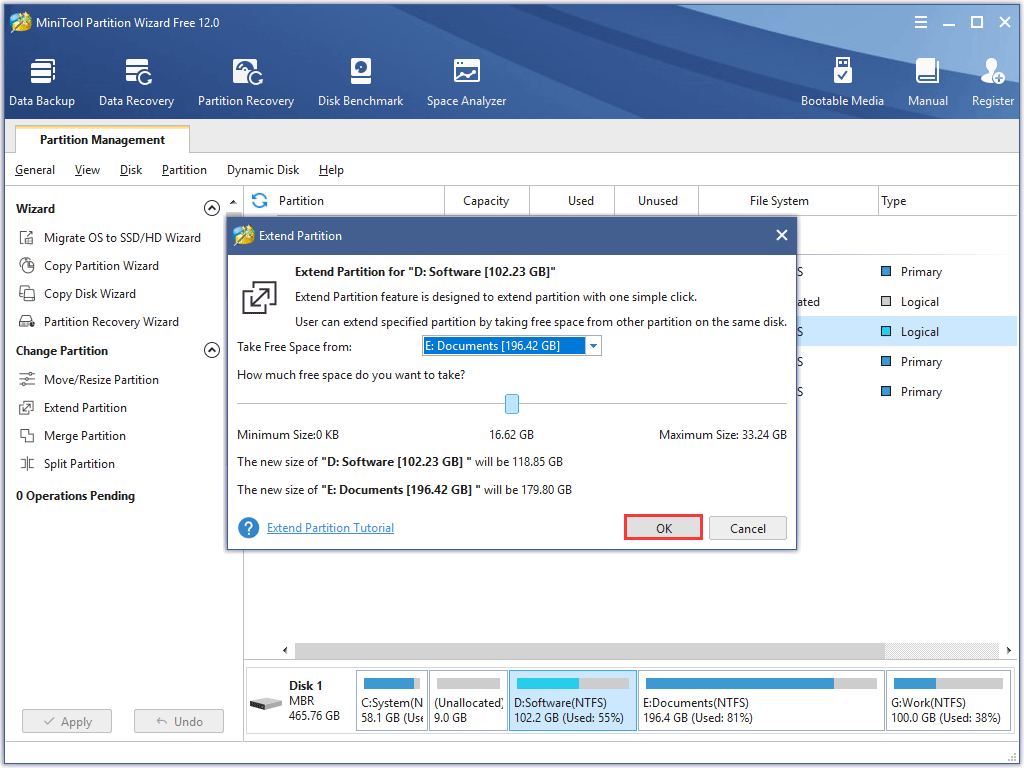 take free space from another partition or unallocated space