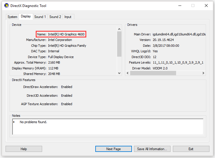 check the video card information