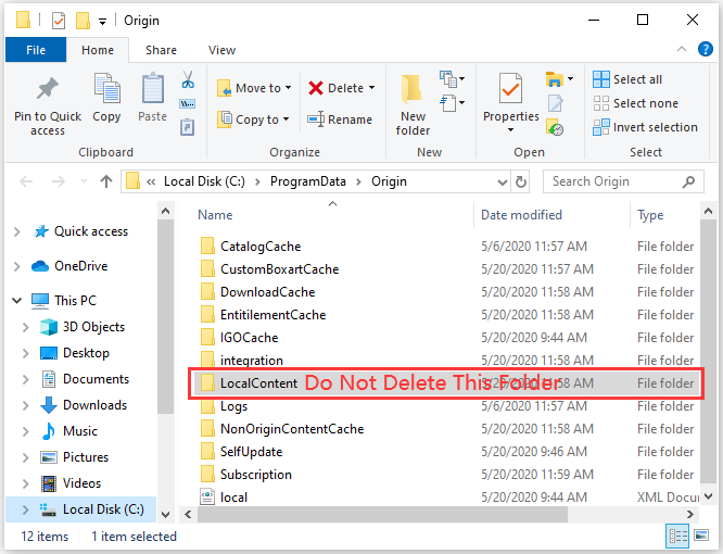 delete all folders except LocalContent