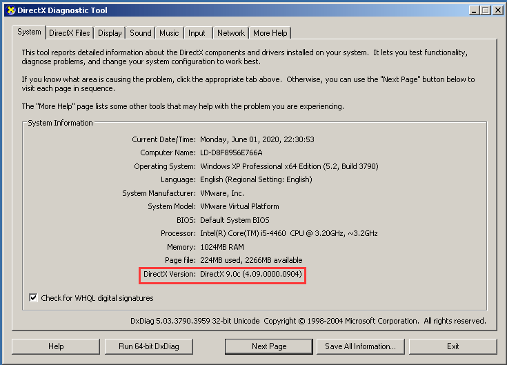 DirectX Diagnostic Tool