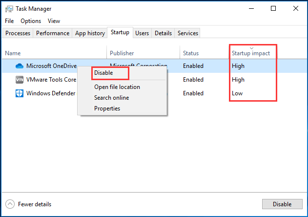 disable the processes in the High category