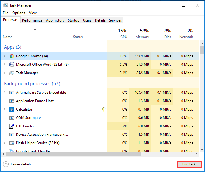 end browser task