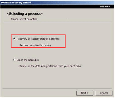 select Recovery of Factory Default Software