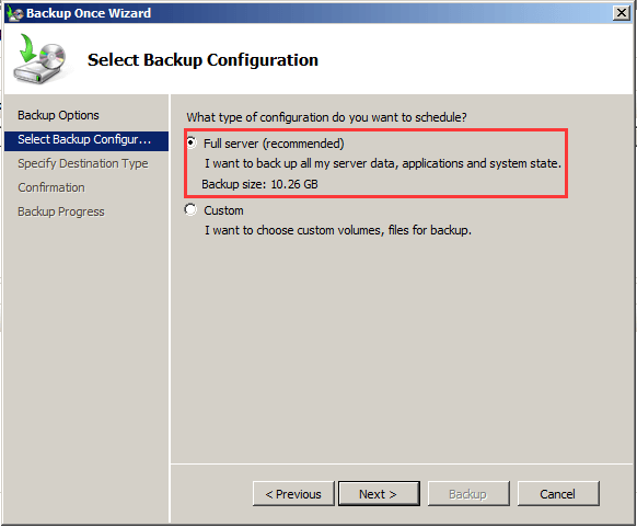 select backup configuration