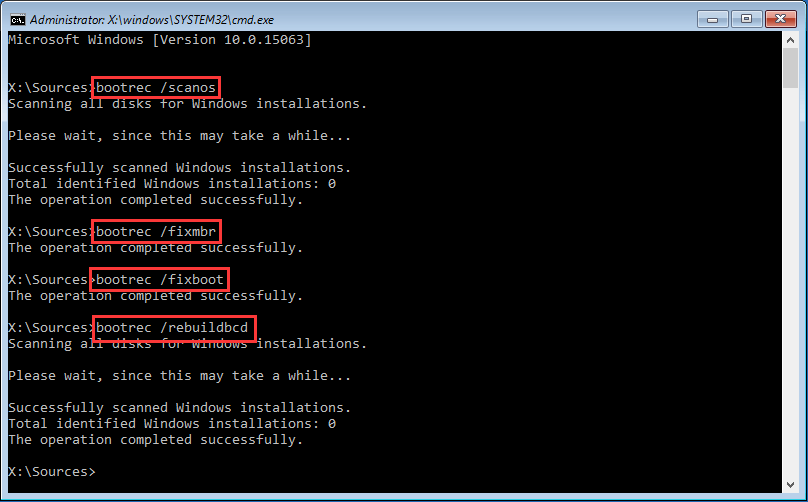 type the rebuild bcd commands