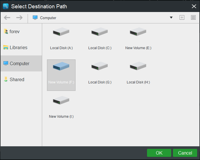 choose a destination disk