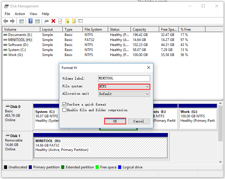 format the SD card via Disk Management