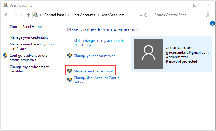 manage another account