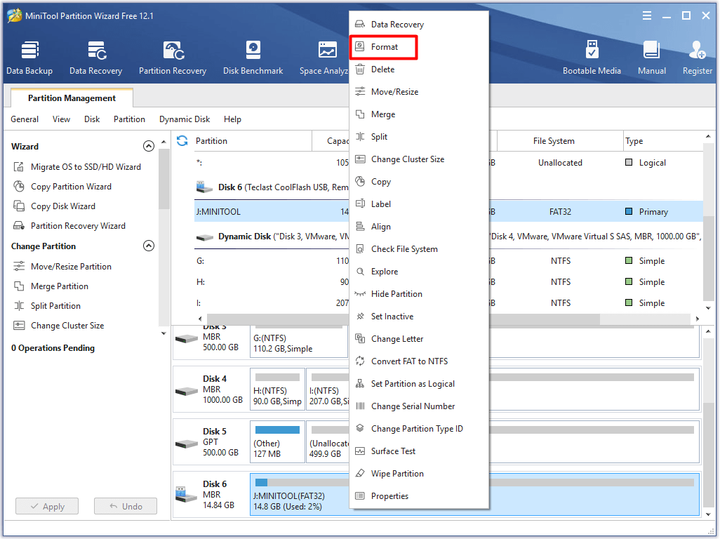 choose format option from the elevated menu