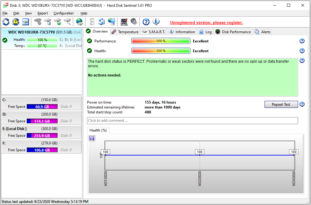 main interface of HDSentinel