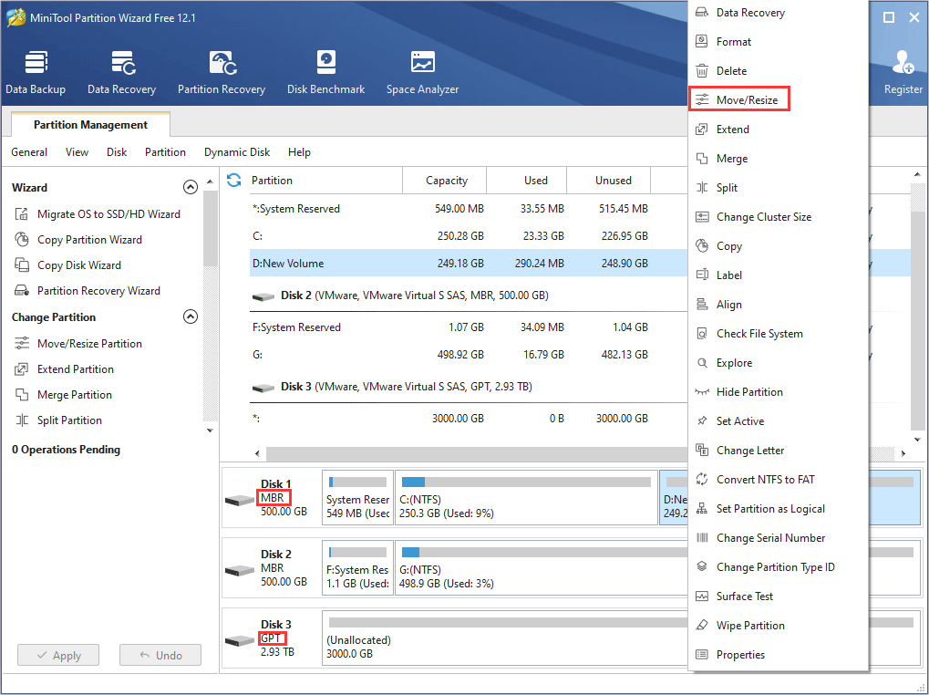 move/resize partition