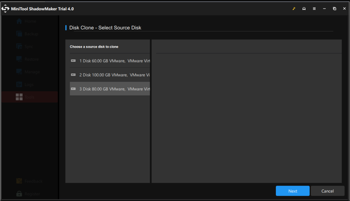 select disk clone source