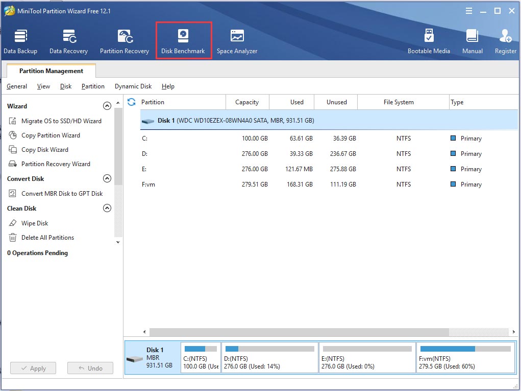 click on the Disk Benchmark