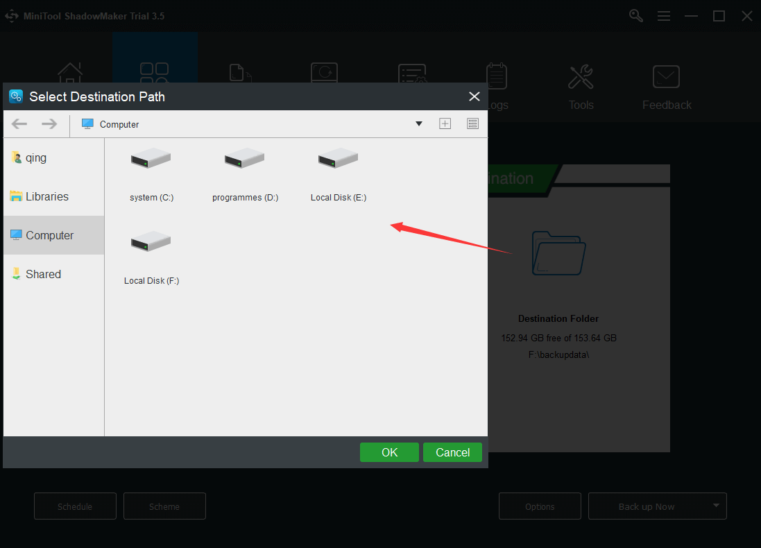 Select Backup Destination Path