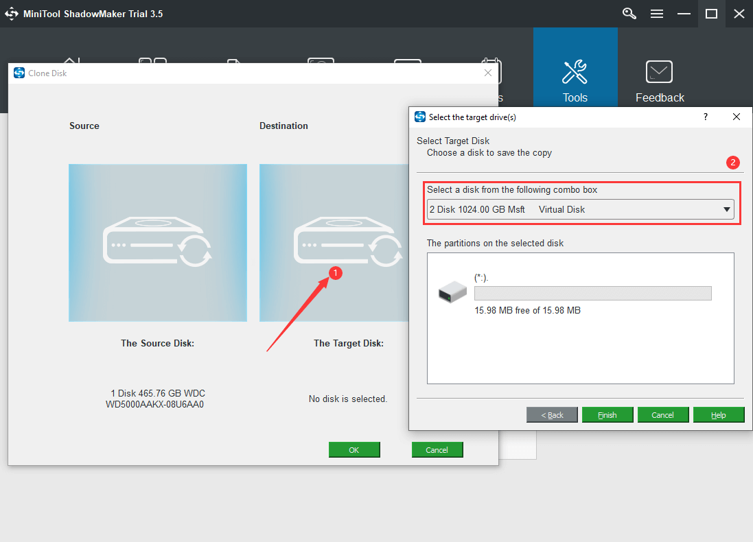 Select the Target Disk to Clone to