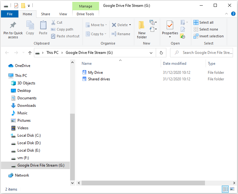 Drive File Stream network location in File Explorer