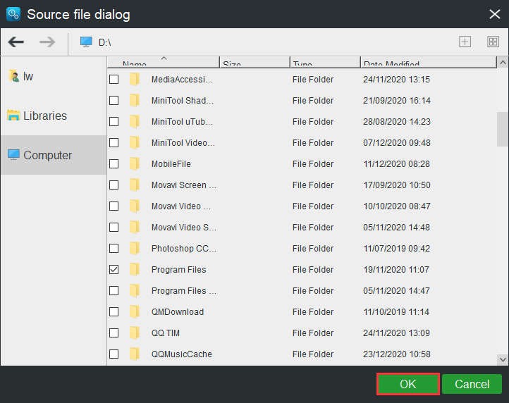 choose a source to select files