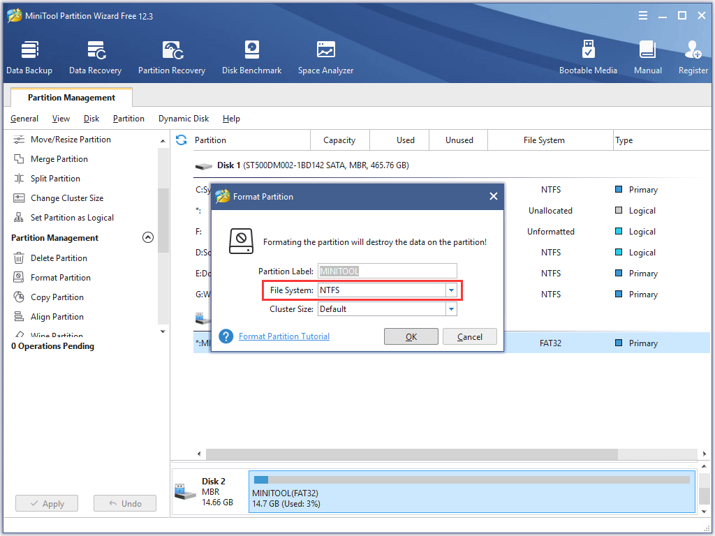 choose NTFS