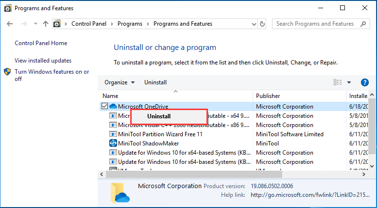 uninstall OneDrive