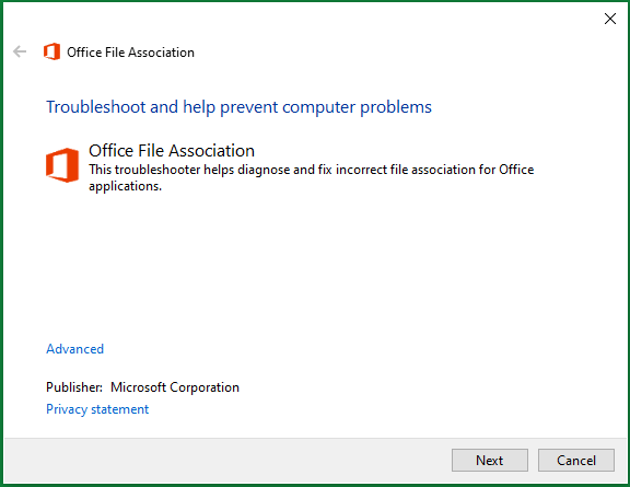 Troubleshoot Microsoft Office File Association Problem