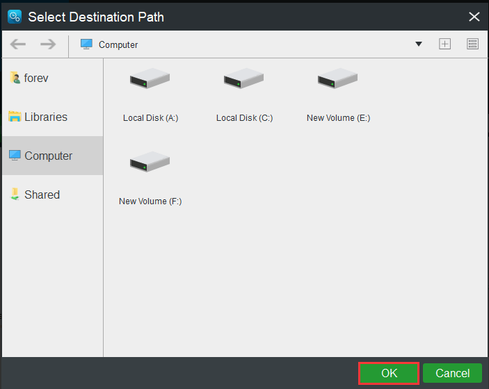 choose a destination disk