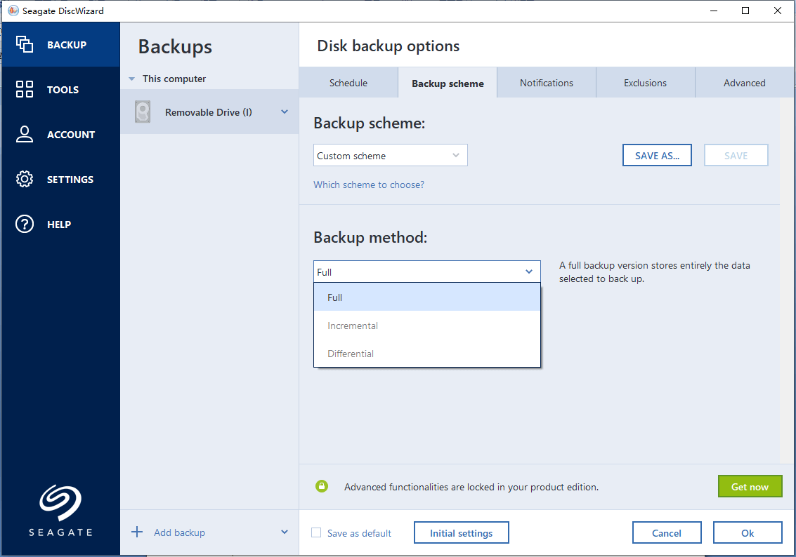 change backup scheme