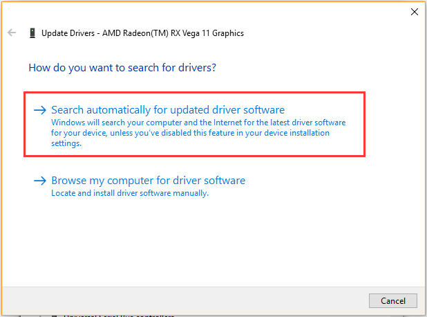 Search automatically for updated driver software 