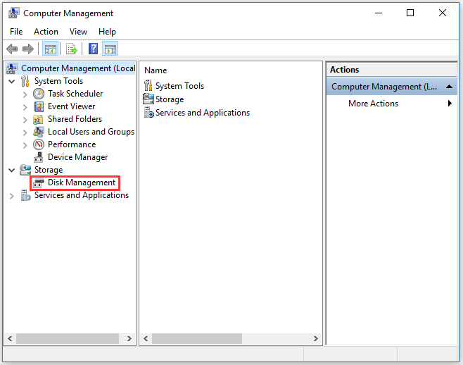 choose Disk Management under Storage