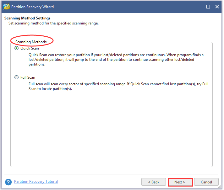 choose scanning method