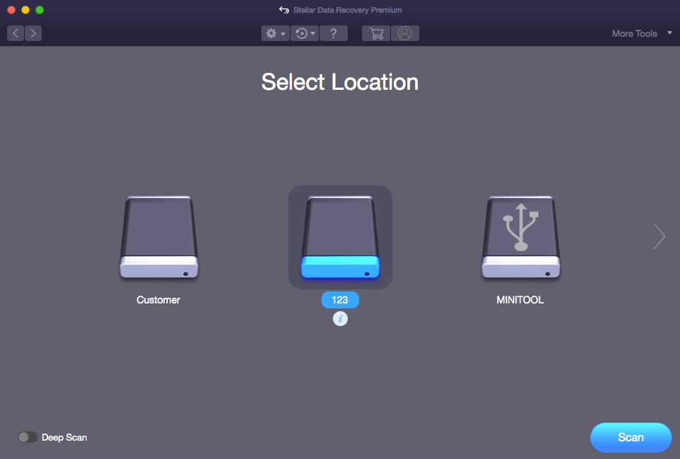 select the target disk to scan