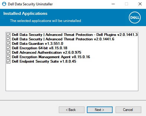 Specify Which Dell Security Apps to Be Uninstalled