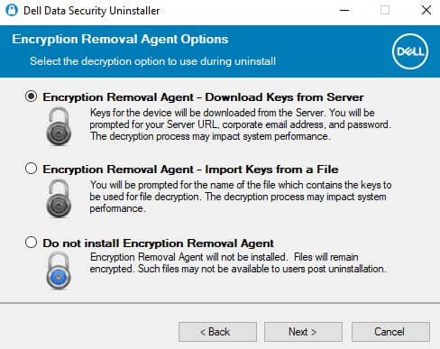 Dell Encryption Removal Agent Options