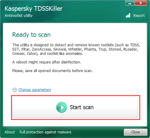 Kaspersky TDSSKiller Start Scan