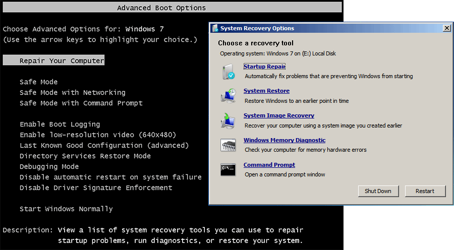 access Windows 7 Startup Repair