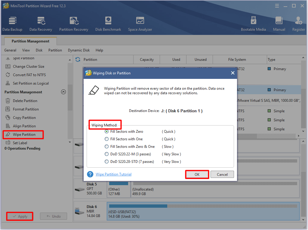 wipe partition with MiniTool Partition Wizard