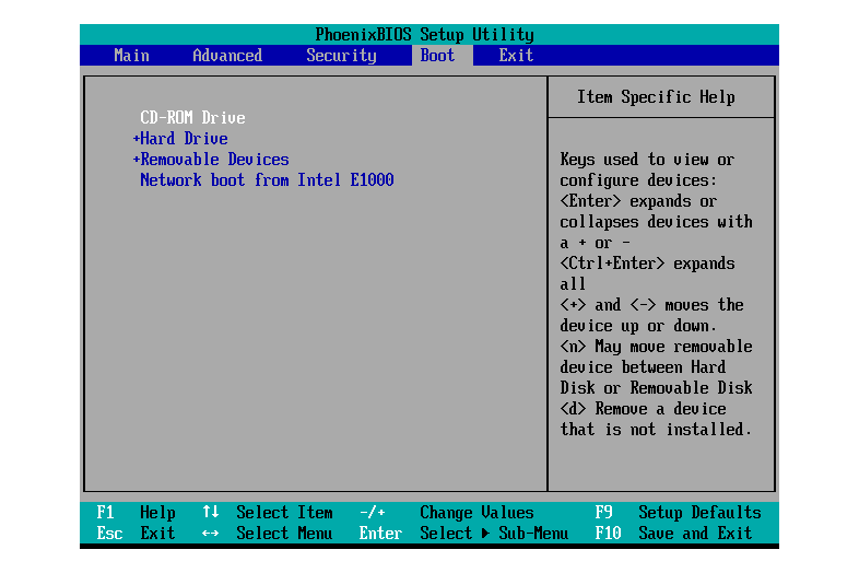 BIOS setup settings