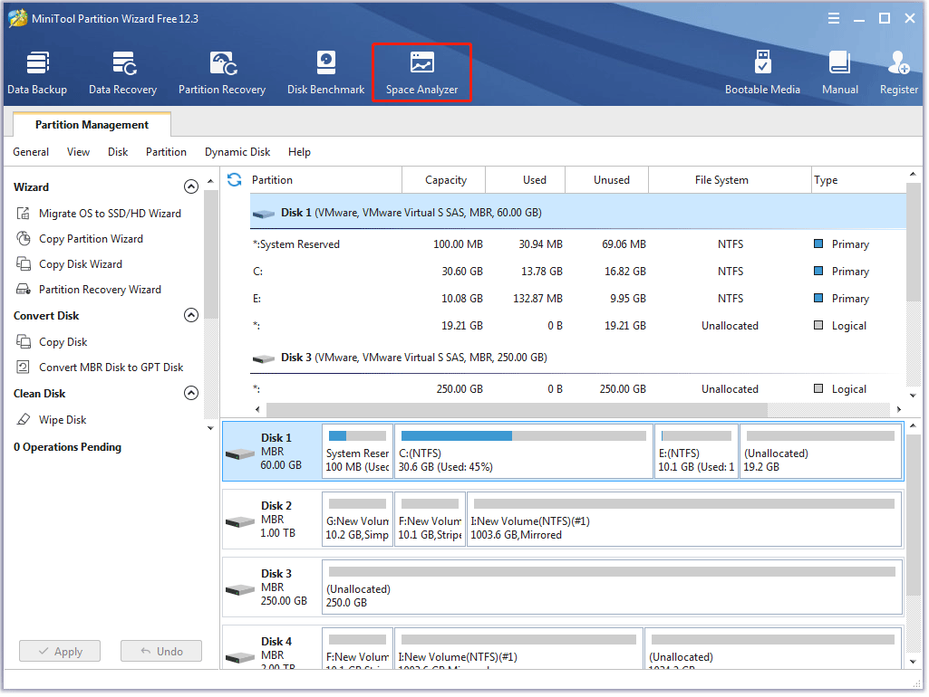 click the Space Analyzer feature