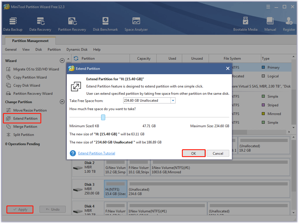 expand a partition using MiniTool Partition Wizard