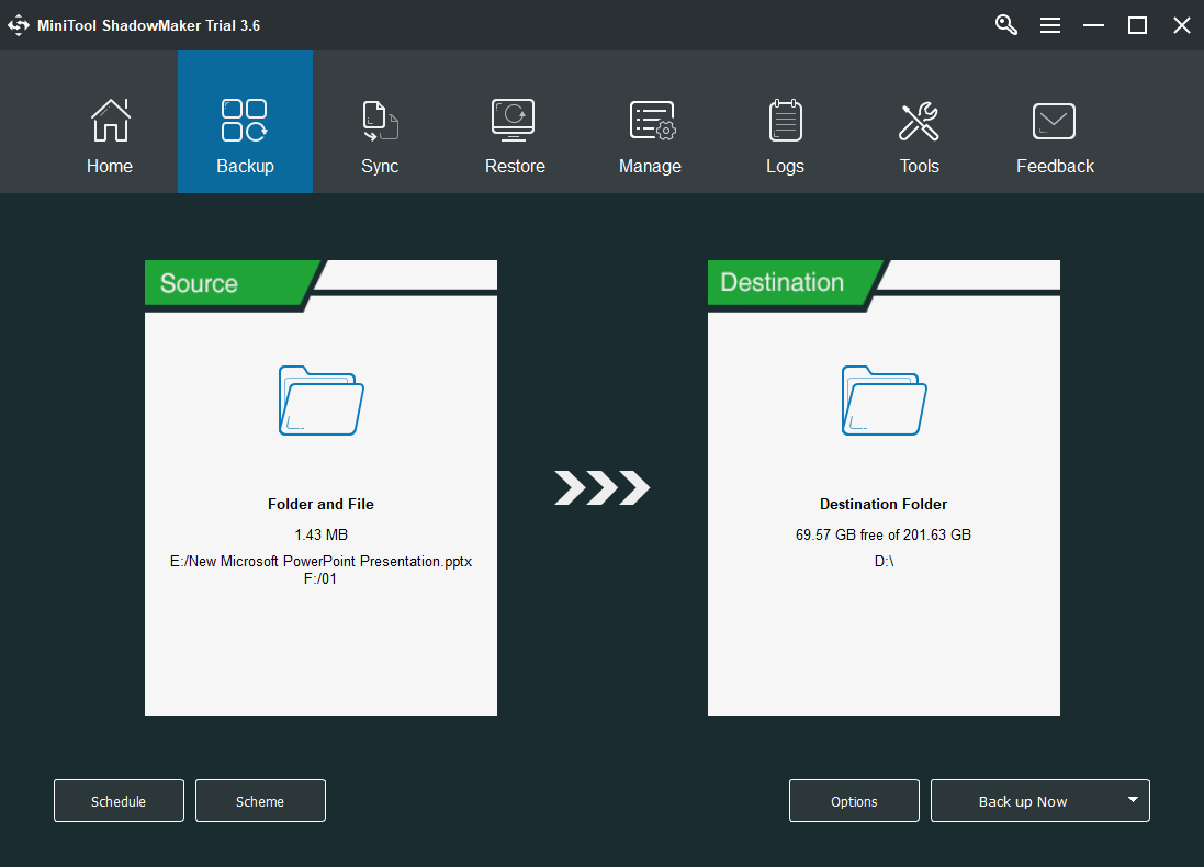 MiniTool ShadowMaker Back up Files