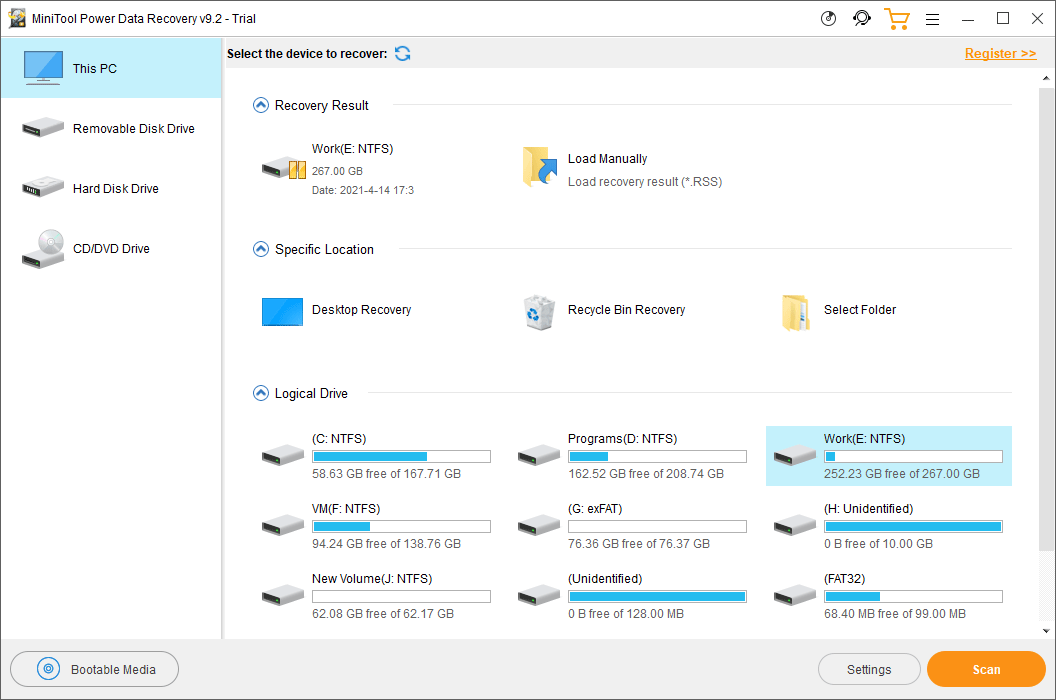 scan the select drive